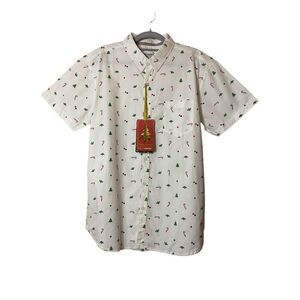 Eigth Avenue Button Front Shirt‎ Men's Christmas Tree Candy Cane White Sz M